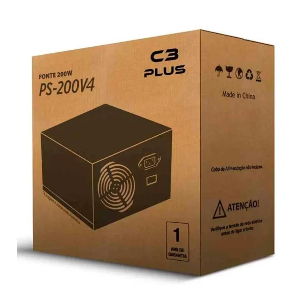 FONTE ATX200W PS-200V4 SEM CABO DE FORC A CINZA